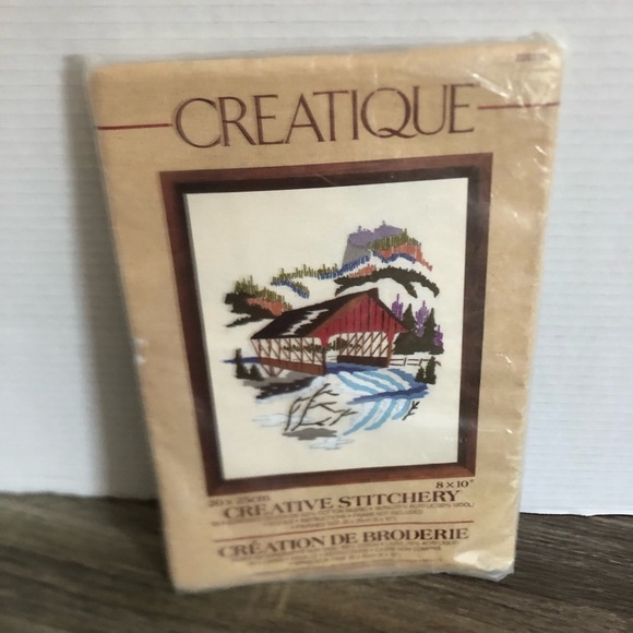 Vtg Creatique Covered Bridge Stitchery Kit - Picture 1 of 13